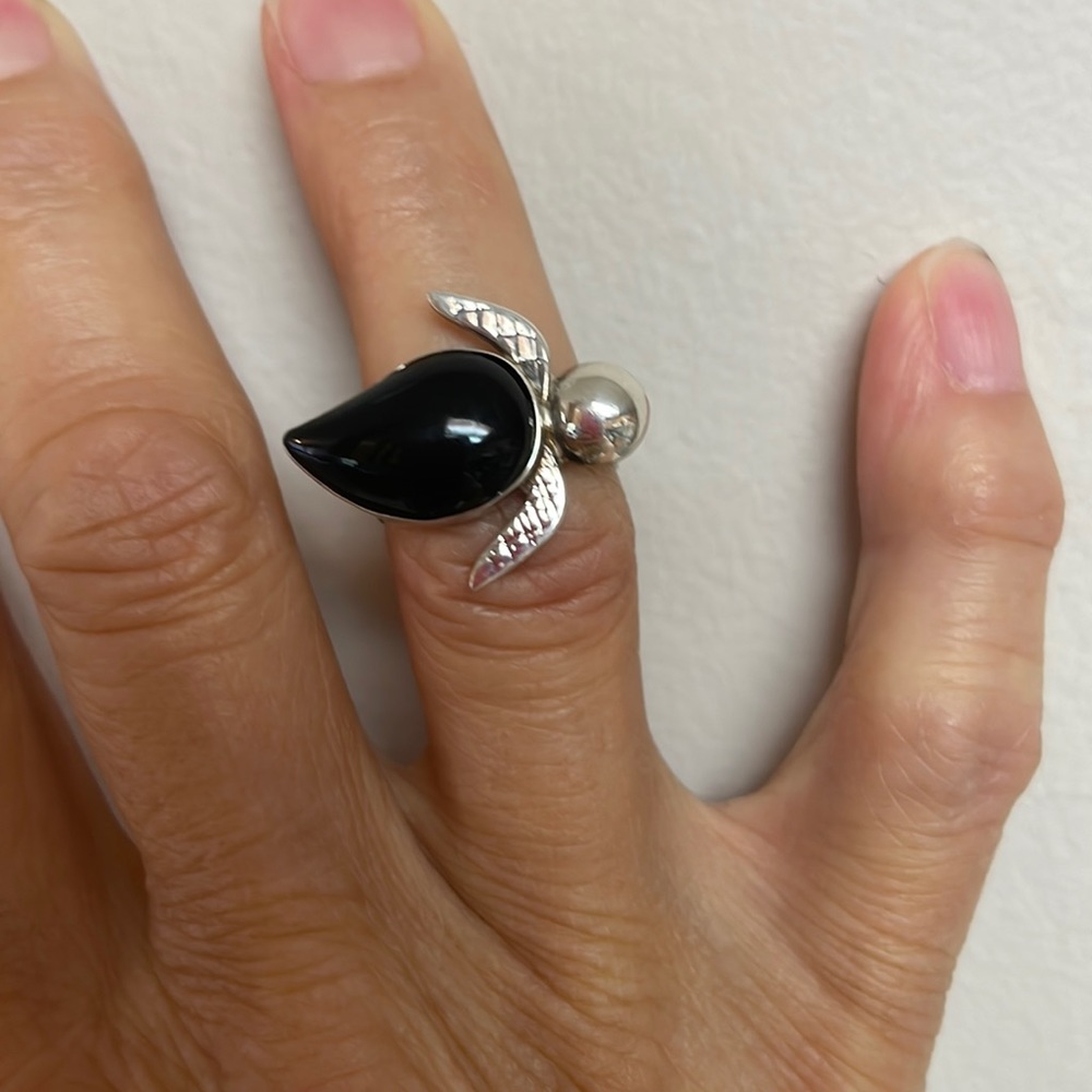 Sterling Silver 925 OBSIDIAN cocktail ring, “TURTLE TALES”